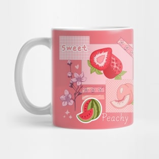 The peachy pink design with  various berries, fruits, and other cute stickers Mug